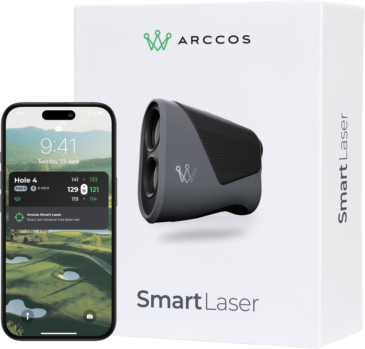 Arccos Smart Laser Rangefinder w/Slope & Wind, Plays-Like Yardage | AI GPS rangefinder, tournament legal, pin lock vibration, green maps, AI strategy, 6x zoom, 1st year's membership included