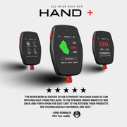 Hand+ Handheld Golf GPS Device, Shot Tracker, Record Shots, Club, GIR, Fairways, Putts, Golf Distance Range Finder, Touch Screen, 42,000+ Courses, Green View, Pin Positioning, Magnetic, Free App, IPX7